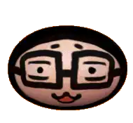 a cartoon character with glasses and a mustache has the letter h on it