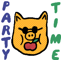 Roast Pig Signals Party Time Sticker - Boy And Girlie Pig Apple Stickers