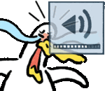 a cartoon drawing of a chicken with a tongue sticking out .