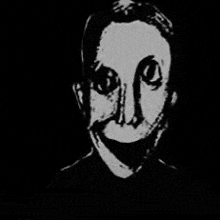 a black and white drawing of a man 's face with a smiley face .