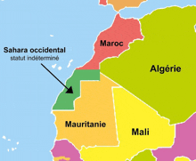 a map showing the location of sahara occidental with an arrow pointing to it