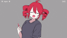 a drawing of a girl with red hair and a circle with the letter c