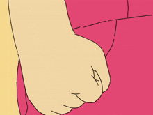 a cartoon drawing of a person 's fist with a pink background