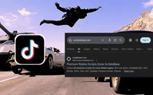 a man is jumping in the air next to a screenshot of a google search for scriptbase.com