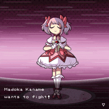 a cartoon of madoka kaname wants to fight in a video game
