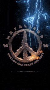 a peace sign with the words one life one heart one love