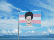 a transgender flag with a picture of a boy on it