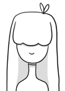 a black and white drawing of a girl with long hair and a heart on her hair .