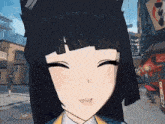 a close up of a cartoon character 's face with a sign in the background that says ramen