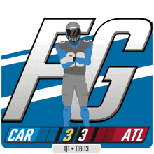 a football player stands in front of a fg logo