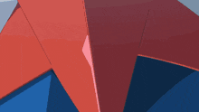 a close up of a cartoon character with a red and blue face