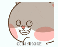 a cartoon drawing of a cat with a heart in its mouth and the words così amore below it