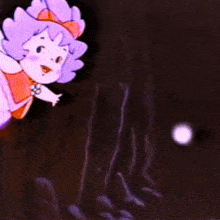 a cartoon drawing of a fairy with a purple flower on her head