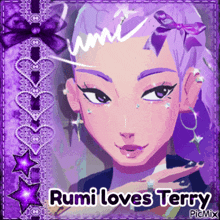 a picture of a girl with the words rumi loves terry