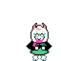 a pixel art drawing of a sheep with a scarf around its neck .