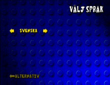 a blue background with a yellow arrow pointing to svenska and another arrow pointing to alternativ