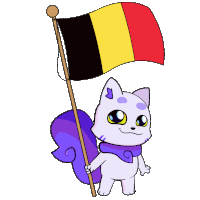 a cartoon drawing of a cat holding a flag that says belgium