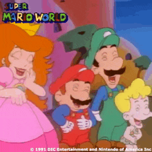a poster for super mario world shows a family laughing