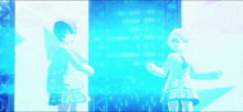a couple of anime characters standing next to each other