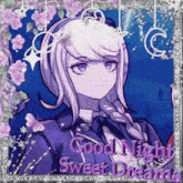 a picture of a girl with the words good night sweet dreams above her