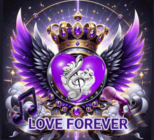 a purple heart with a treble clef and the words love forever on the bottom