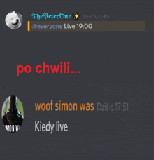 a screenshot of a discord conversation between the peterone and woof simon was
