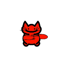 a red cat with a black tail is smiling and holding something in its paws .