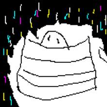 a pixel art drawing of a ghost with a smile on his face