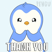 a penguin says thank you in front of a white background