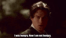 a man in a tuxedo says i was hungry now i am not hungry