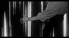 a black and white drawing of a person 's hand reaching for something