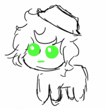 a drawing of a child with green eyes and a hat .
