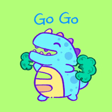 a cartoon drawing of a dinosaur with the words go go above it
