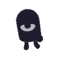 a pixel art drawing of a black monster with a smile on its face