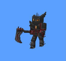 a pixel art of a demon holding a large axe