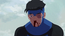 a cartoon character with blood on his face