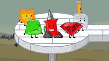 a group of cartoon characters are sitting around a table including a red diamond