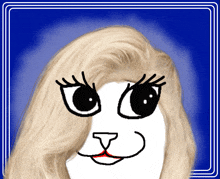 a drawing of a woman 's face with blonde hair and black eyes