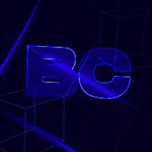 the letter bc is glowing in the dark with a blue background