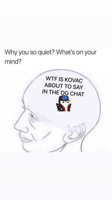 why you so quiet what 's on your mind ? wtf is kovac about to say in the og chat .