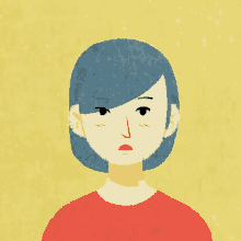 a cartoon illustration of a woman with blue hair