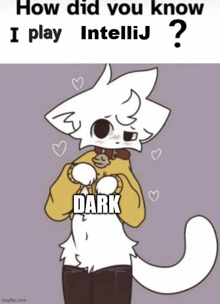 a cartoon of a cat with the words how did you know i play intellij dark written on it