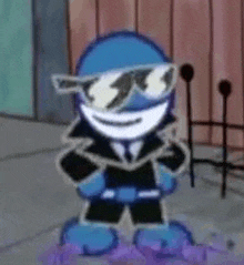 a cartoon character is wearing sunglasses and a suit and tie .