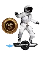 an astronaut is riding a hover board next to a free sol coin