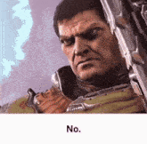 a man is holding a gun and the word no is on the bottom