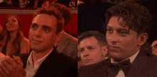 a man in a tuxedo sits next to another man in a tuxedo