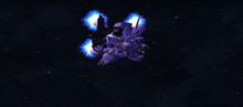 a purple robot with a skull and crossbones on its chest