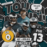 a poster for the eagles football team shows the quarterback and coach