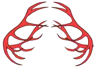 a drawing of a pair of red antlers against a white background