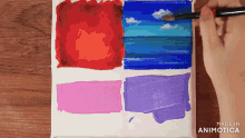 a person is painting on a canvas with a brush and the words made in animatica on the bottom right